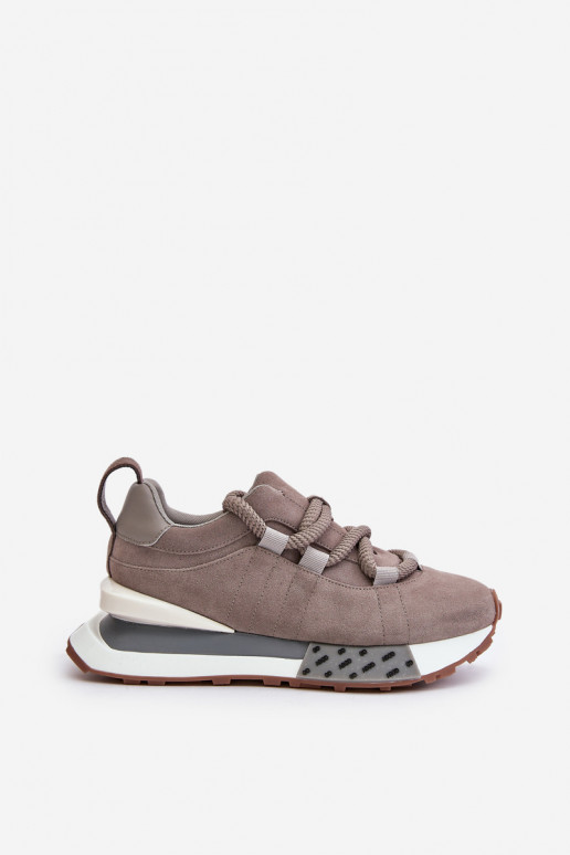 Suede Women's Sneakers On Platform With Thick Lacing Artiker 54C1463 Gray