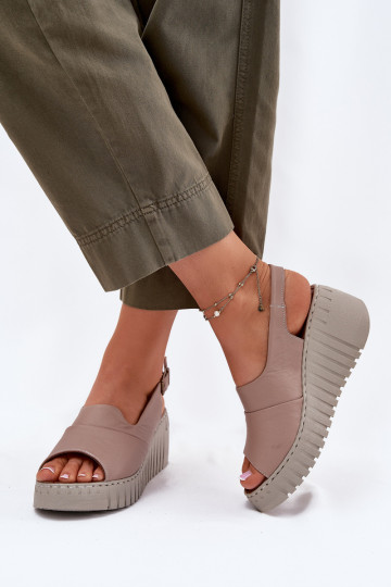 Ladies Sandals Made Of Natural Leather On Wedge Dark Beige Artiker 54C0788 2