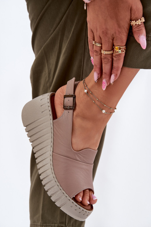 Ladies Sandals Made Of Natural Leather On Wedge Dark Beige Artiker 54C0788