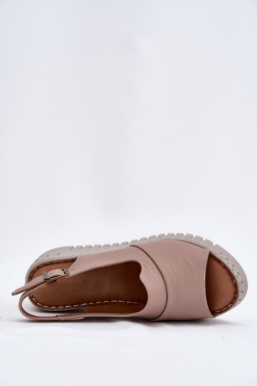 Ladies Sandals Made Of Natural Leather On Wedge Dark Beige Artiker 54C0788