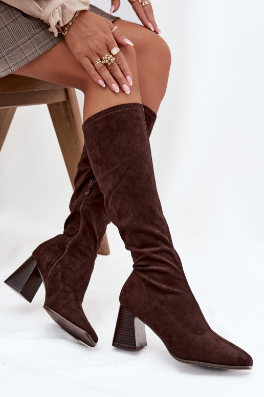 Women's Heeled Boots with Stitching Chocolate Celandine Women's Heeled Boots with Stitching Chocolate Celandine