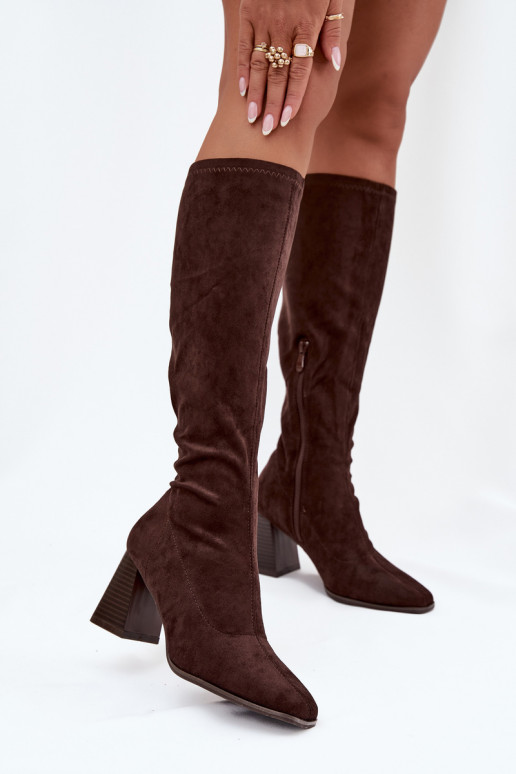 Women's Heeled Boots with Stitching Chocolate Celandine Women's Heeled Boots with Stitching Chocolate Celandine