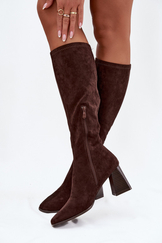 Women's Heeled Boots with Stitching Chocolate Celandine Women's Heeled Boots with Stitching Chocolate Celandine