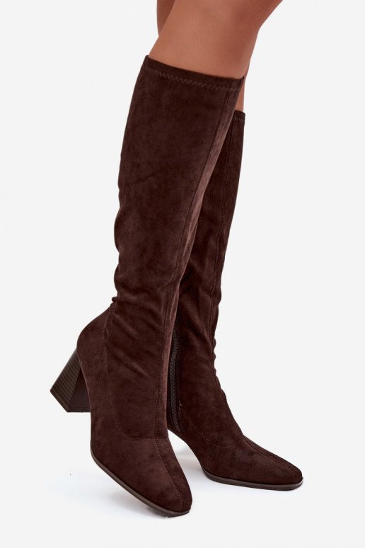 Women's Heeled Boots with Stitching Chocolate Celandine Women's Heeled Boots with Stitching Chocolate Celandine