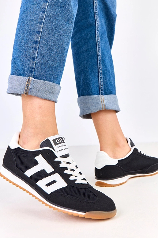 Czarne sneakersy sportowe z białymi...