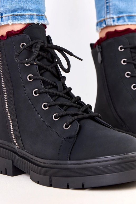 Czarne traperki damskie ekoskóry...