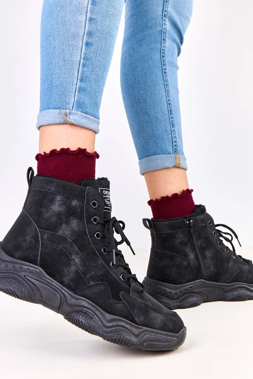 Czarne traperki ekozamszowe z...