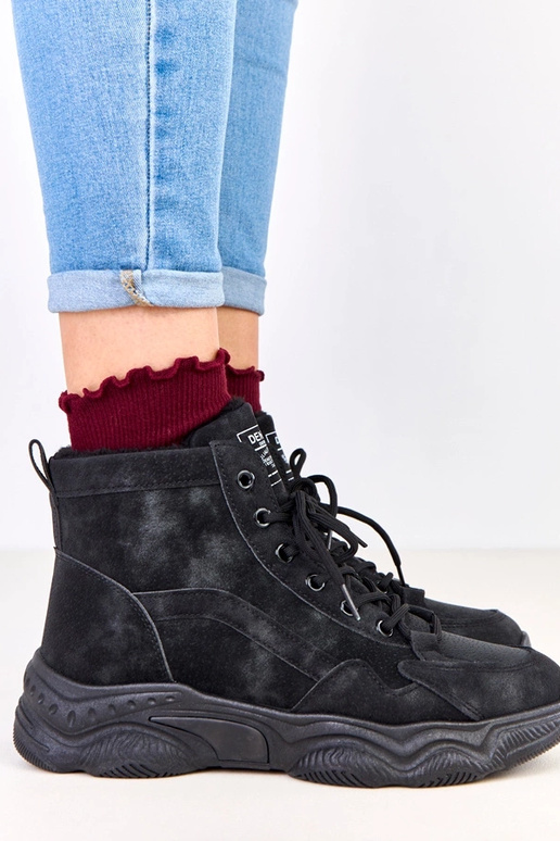 Czarne traperki ekozamszowe z...