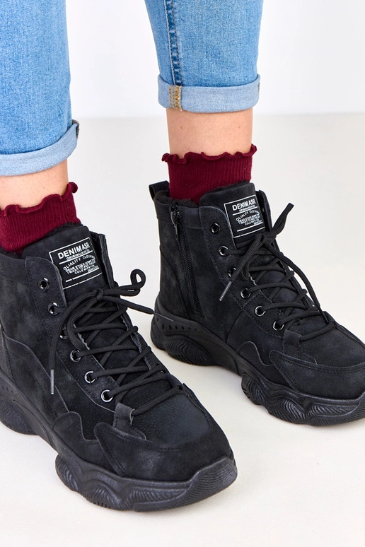 Czarne traperki ekozamszowe z...