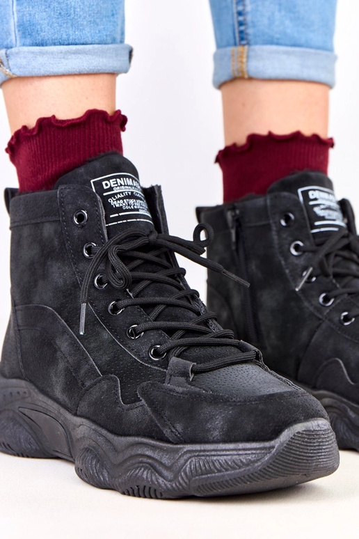 Czarne traperki ekozamszowe z...