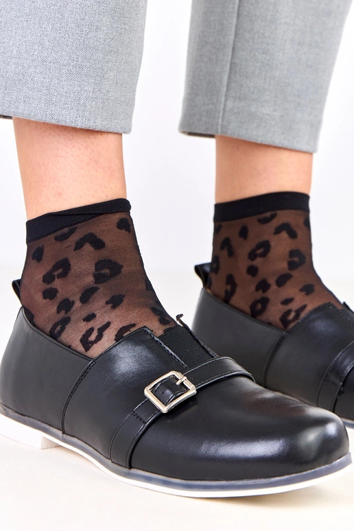 Czarne półbuty damskie ze skórzana...