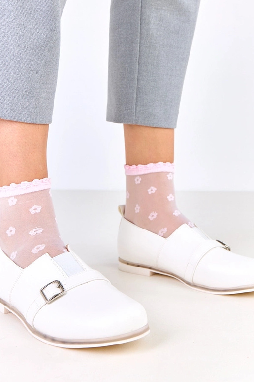 Białe półbuty damskie ze skórzana...