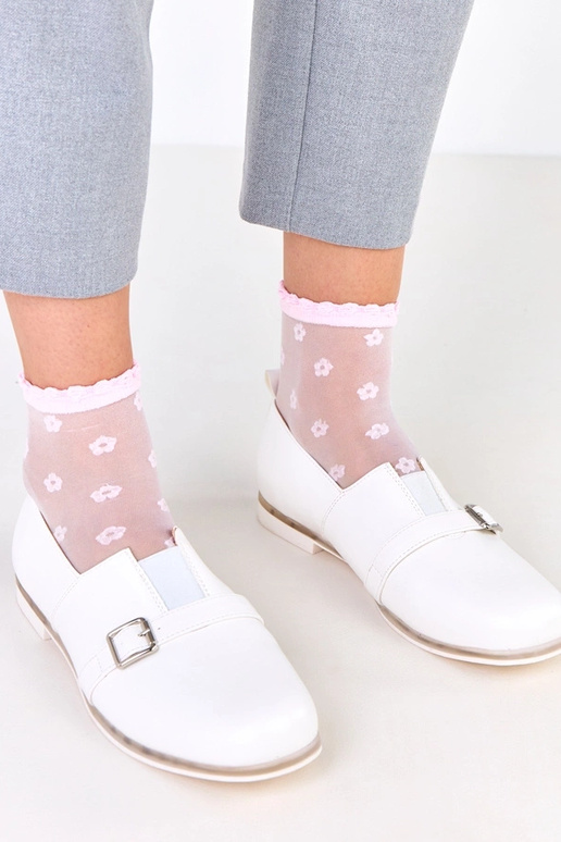 Białe półbuty damskie ze skórzana...