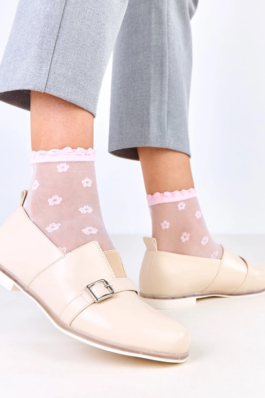 Beżowe półbuty damskie ze skórzana...