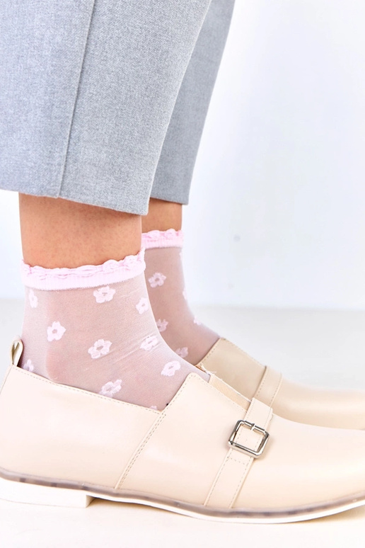 Beżowe półbuty damskie ze skórzana...