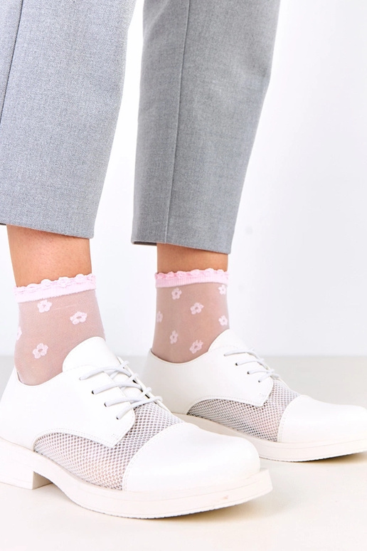 Białe półbuty damskie z siateczką na...