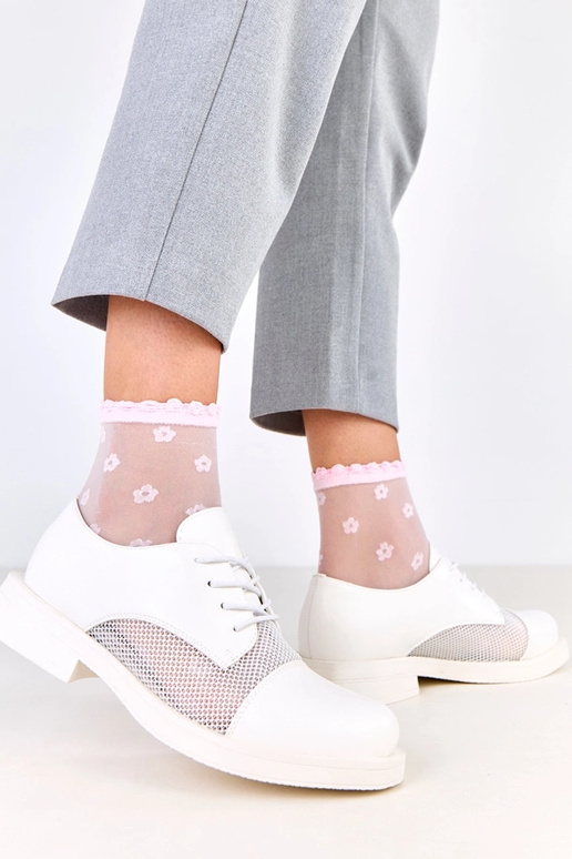 Białe półbuty damskie z siateczką na...