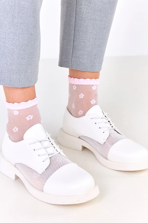 Białe półbuty damskie z siateczką na...