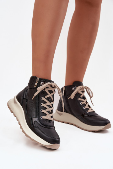Women's Sports Boots on Platform Made of Natural Leather Zazoo Z1239 Black