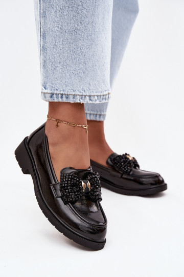 Patent Leather Women's Loafers with Bow S.Barski HY52-319A Black 2