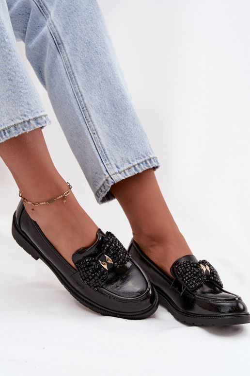 Patent Leather Women's Loafers with Bow S.Barski HY52-319A Black