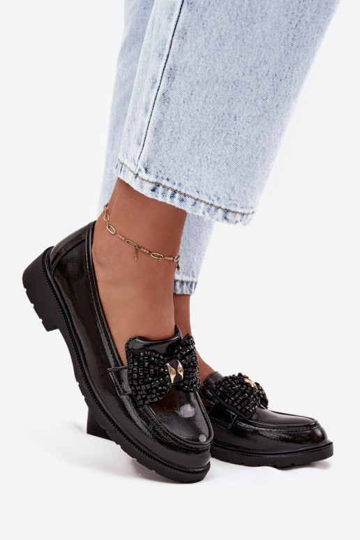 Patent Leather Women's Loafers with Bow S.Barski HY52-319A Black