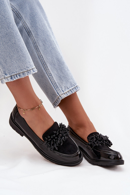 Women's Patent Leather Moccasins S.Barski HY52-369B Black