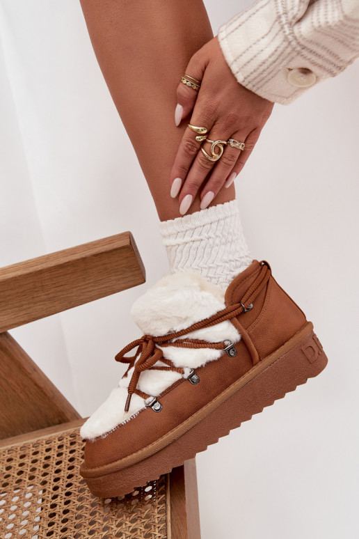 Low Snow Boots On Platform With Fur D.Franklin DFSH370011 Camel