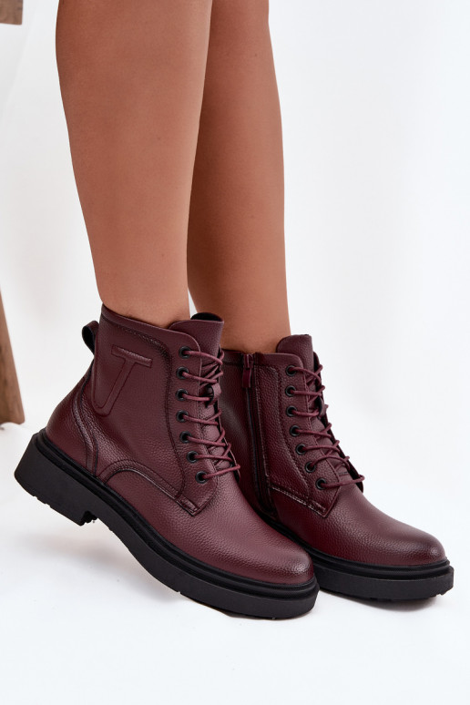 Ocieplane Botki DamskiewithNaturalnej Skóry Sergio Leone BT25248-S Bordowe