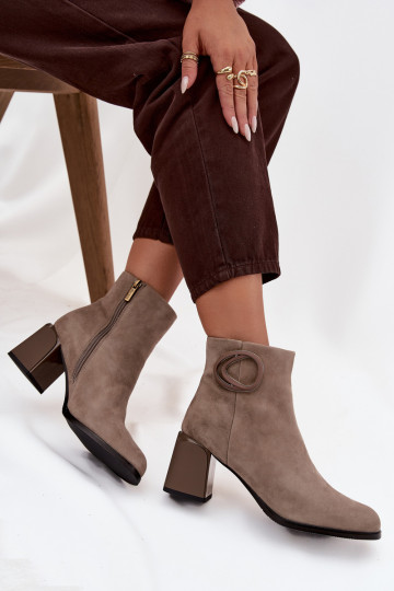 Suede Block Heel Boots Lined With Decorative Detail Artiker 57C0014 Beige