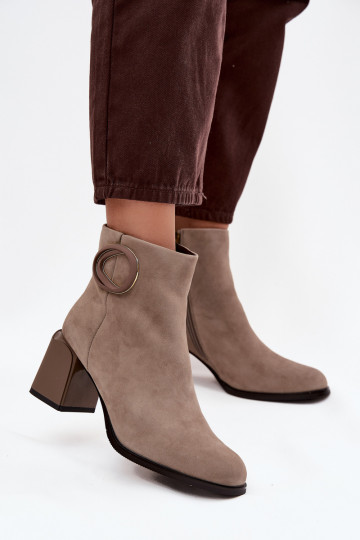 Suede Block Heel Boots Lined With Decorative Detail Artiker 57C0014 Beige 2