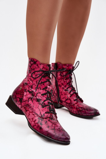 Leather Patterned Ankle Boots On Flat Heel Maciejka 06391-23 Pink 2