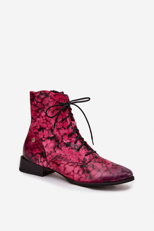 Leather Patterned Ankle Boots On Flat Heel Maciejka 06391-23 Pink