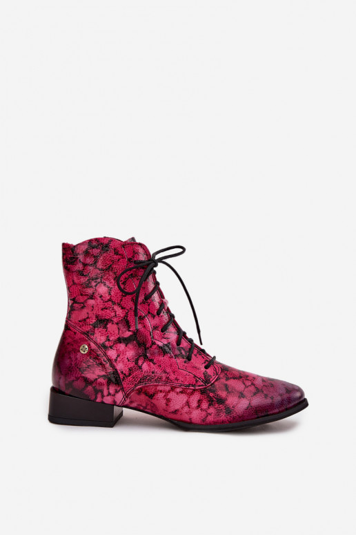 Leather Patterned Ankle Boots On Flat Heel Maciejka 06391-23 Pink