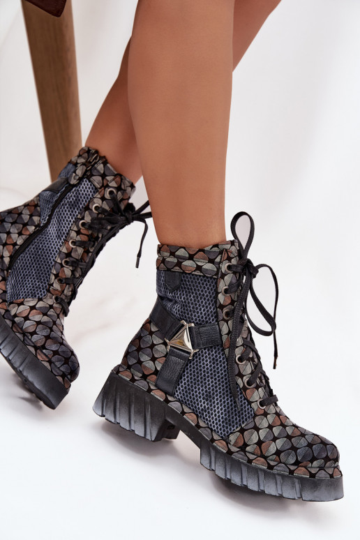 Skórzane Botki Workery Damskie Maciejka 07072-03 Multikolor