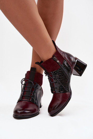 Zazoo 60503 Leather Ankle Boots Heeled Insulated Bordeaux