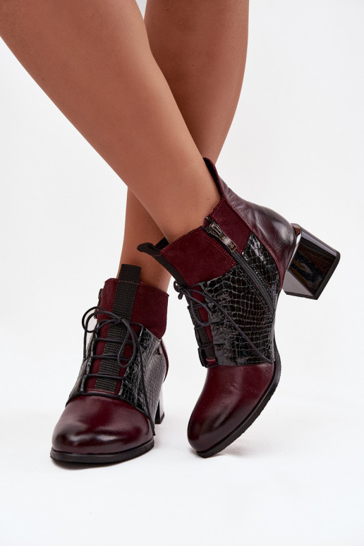 Zazoo 60503 Leather Ankle Boots Heeled Insulated Bordeaux