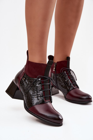 Zazoo 60503 Leather Ankle Boots Heeled Insulated Bordeaux 2