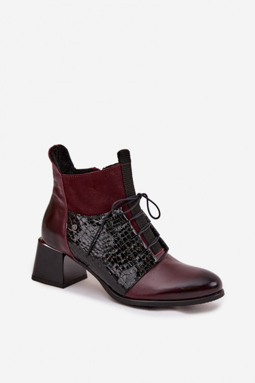 Zazoo 60503 Leather Ankle Boots Heeled Insulated Bordeaux