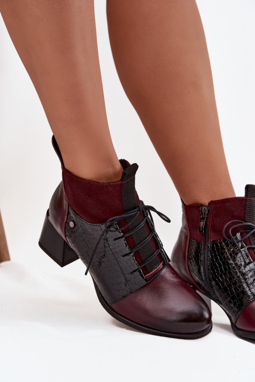 Zazoo 60503 Leather Ankle Boots Heeled Insulated Bordeaux