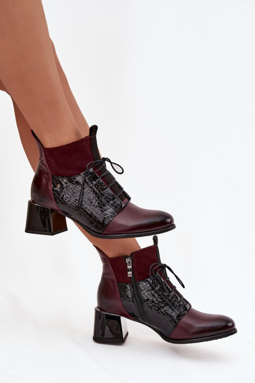 Zazoo 60503 Leather Ankle Boots Heeled Insulated Bordeaux