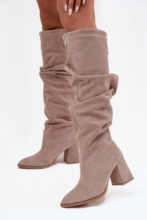 Wrinkled Boots Made of Natural Suede on Heel Lined Zazoo 4228 Beige Wrinkled Boots Made of Natural Suede on Heel Lined Zazoo 4228 Beige