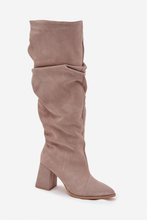 Wrinkled Boots Made of Natural Suede on Heel Lined Zazoo 4228 Beige Wrinkled Boots Made of Natural Suede on Heel Lined Zazoo 4228 Beige