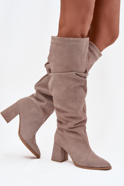 Wrinkled Boots Made of Natural Suede on Heel Lined Zazoo 4228 Beige Wrinkled Boots Made of Natural Suede on Heel Lined Zazoo 4228 Beige