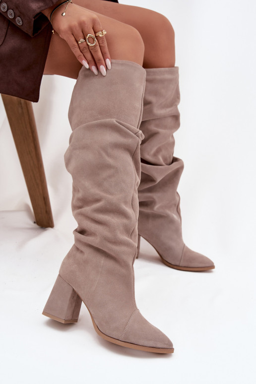 Wrinkled Boots Made of Natural Suede on Heel Lined Zazoo 4228 Beige Wrinkled Boots Made of Natural Suede on Heel Lined Zazoo 4228 Beige