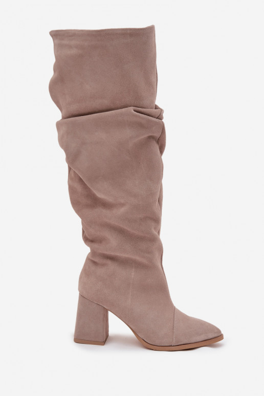 Wrinkled Boots Made of Natural Suede on Heel Lined Zazoo 4228 Beige Wrinkled Boots Made of Natural Suede on Heel Lined Zazoo 4228 Beige