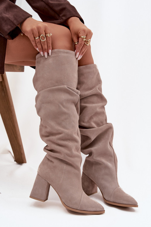 Wrinkled Boots Made of Natural Suede on Heel Lined Zazoo 4228 Beige Wrinkled Boots Made of Natural Suede on Heel Lined Zazoo 4228 Beige