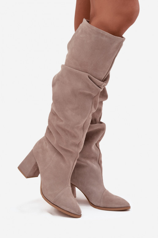 Wrinkled Boots Made of Natural Suede on Heel Lined Zazoo 4228 Beige Wrinkled Boots Made of Natural Suede on Heel Lined Zazoo 4228 Beige