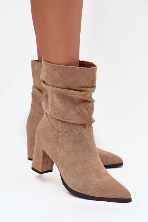 Women's heeled ankle boots with ruching insulated beige Amelise