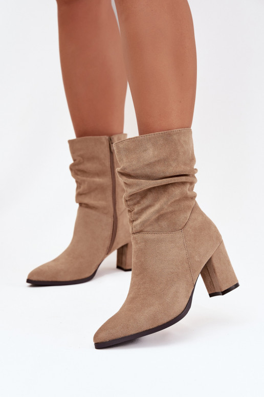 Women's heeled ankle boots with ruching insulated beige Amelise